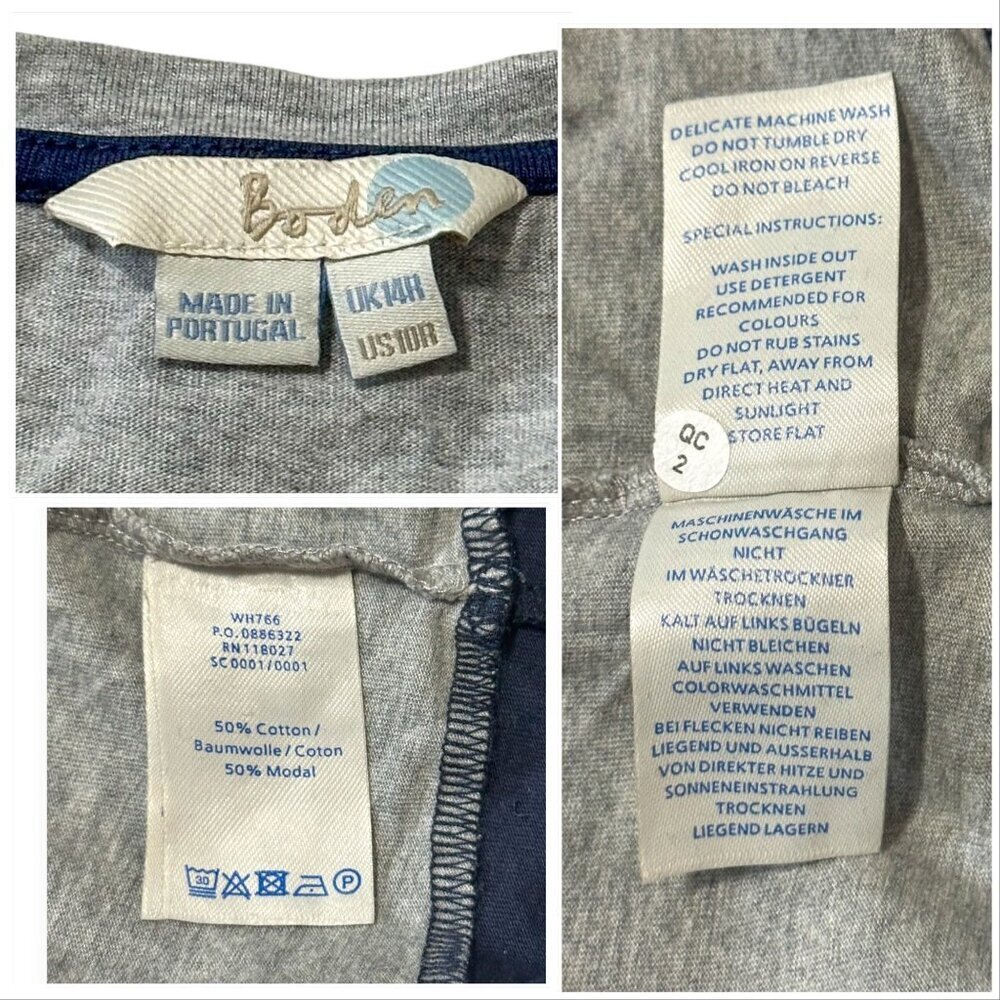 Boden T-shirt  Shift Short Dress, Gray & Navy,  wh766 - Picture 11 of 13